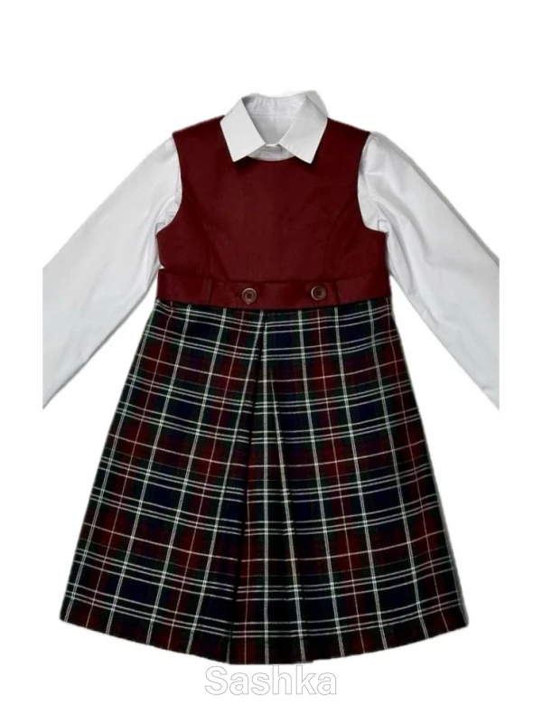 Сарафан для дівчинки Sashka шкільний бордовий (напіввовна), розмір 116-146